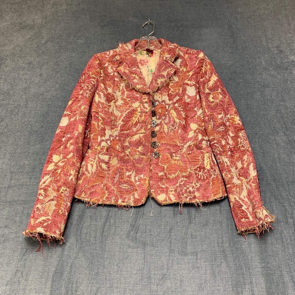 Dondup Blazer Jacket Womens 40 Multicolor Floral Acrylic Frayed Trim Notch Lapel